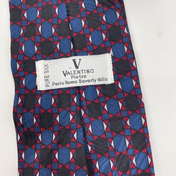 Vintage Valentino XL Mens Tie Pure Silk Geometric Italy Hand-Fashioned Luxury - Picture 3 of 7